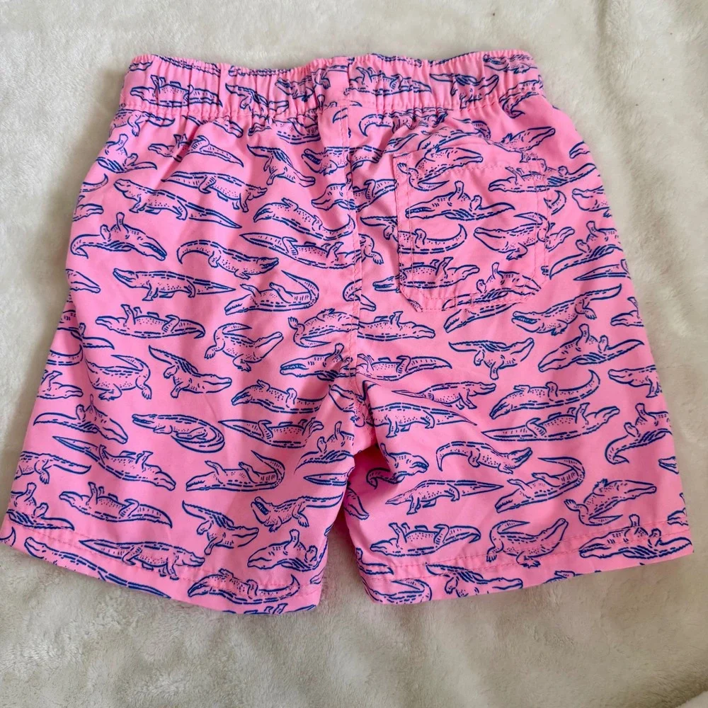 Old Navy Sz 4T Pink Alligator Print Swim Trunks Boys Toddler Drawstring Waist